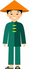 Naklejka premium Vector illustration of chinese children, boy, people. Asian man dressed in national costumes