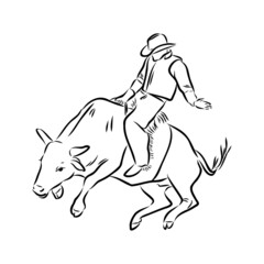 An hand drawn freehand vector - RODEO. Scene from the american culture.