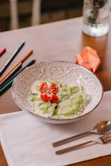 Close-up of nicely served food in the restaurant