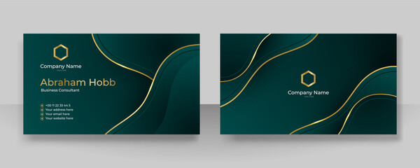 Modern simple luxury dark green and gold business card design template with corporate style