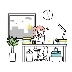 オフィスでパソコンに向かって仕事をする女性の1日（夕方）