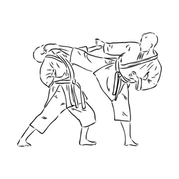 recommend clip art: Karate kick technique sketch illustration. Asian martial art sport hand drawn design