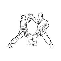 Karate kick technique sketch illustration. Asian martial art sport hand drawn design