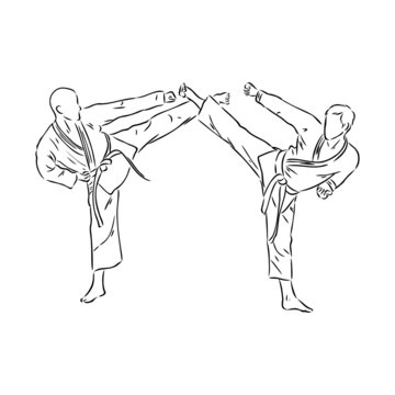 recommend clip art: Karate kick technique sketch illustration. Asian martial art sport hand drawn design