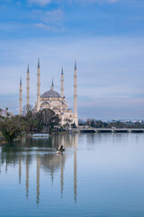 Naklejka premium central mosque. merkez camii next to seyhan river. adana, turkey.