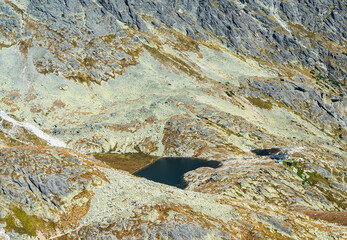 Mala Studena dolina valley with Teryho chata, Male Spiske pleso and Prostredne Spiske pleso lakes in Vysoke Tatry mountains in Slovakia © honza28683