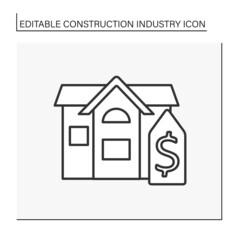  Building sale line icon. Selling real-estate buildings. Rent. Construction industry concept. Isolated vector illustration. Editable stroke
