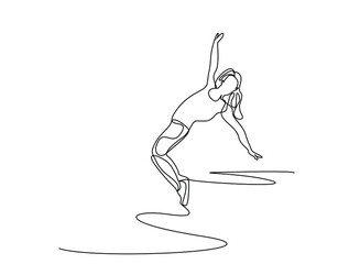 rejoicing beautiful woman dancing on tiptoes full body style concept