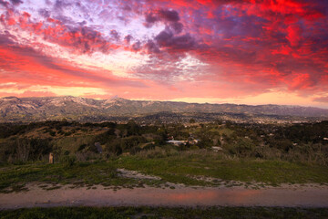 Naklejka na ściany i meble Sunset view of Santa Barbara from Elings park
