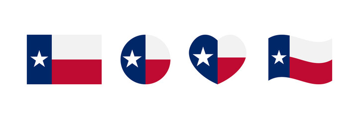 Set, collection of design elements with Texas state flags. Lone Star Flag for Texas Independence Day design.
