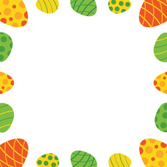 Colorful decorated easter eggs square frame, card template, background for Easter design.