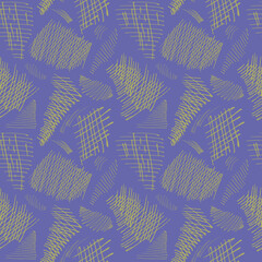 Seamless vector pattern. Abstract chaotic background of chaotic yellow lines, in the form of shapeless shapes on a purple background. For packaging, fabric, wallpaper and other things.