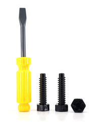 screwdriver and screws isolated in white background.