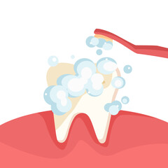 Cleaning with toothpaste. clean mouth. Vector cartoon illustration