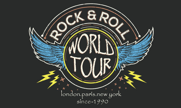 Rock Band World Tour Vintage Print Design For T Shirt, Apparel, Sticker, Poster And Others.