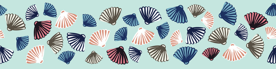 clam seashells seamless vector horizontal border print