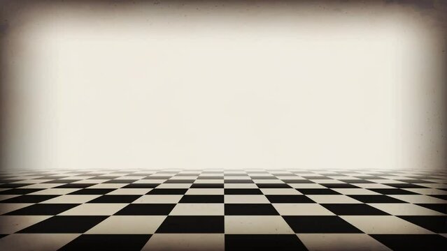 Animation of moving forward through vintage checkered floors