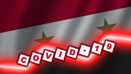 Syria Wavy Fabric Flag, Covid-19 Coronavirus Title, 3D Illustration