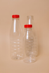 Disposable liquid bottles made of plastic Ecology collection concept