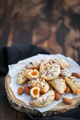 Homemade delicious almond and cottage cheese with apricot jam filling crescent cookies