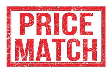 PRICE MATCH, words on red rectangle stamp sign