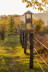 Electric fence around Milovice Nature Reserve hosting wild horse and aurochs, Czech Republic