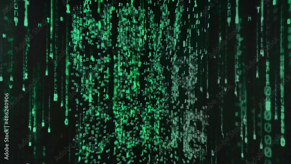Wall mural green numbers and letters in a row in the style of a matrix. colored green code of letters and numbe
