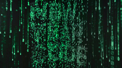 green numbers and letters in a row in the style of a matrix. colored green code of letters and numbers