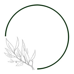 背景素材　ボタニカル風 フレーム　シルバーのペンで描いた葉付きの枝