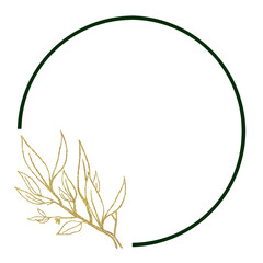背景素材　ボタニカル風 フレーム　ゴールドの葉付きの枝