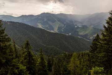 Landscape of Nizke Tatry mountains from Krakova hola mountain with Chopok peak visible, Slovakia © Matyas Rehak