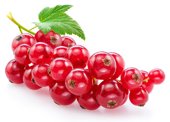 Ripe redcurrant berries on white background. Close-up.