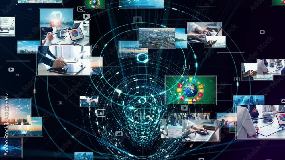 Poster Digital contents concept. Social networking service. Streaming video. communication network. 