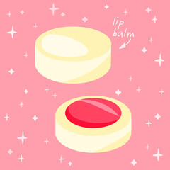 Vector illustration of lip balm. Cartoon cute style. Korean cosmetics. Skin care concept. Beauty products.