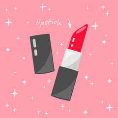 Lip Stick cute cartoon illustration. Doodle vector icon of Lipstick. Korean beauty cosmetic product stuff sign.