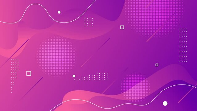 Abstract geometric shapes loop animation. Modern purple background, seamless motion design, screensaver or backdrop. Animated poster banner. Rotating pink and white objects. Shape layout