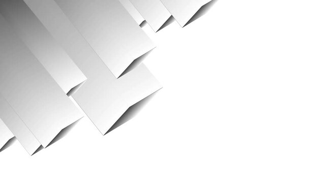 3D white columns bars animation. Technology abstract white background with copy space