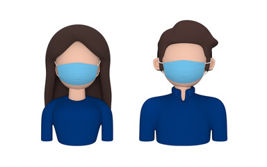 Icons of people in medical masks. 3d rendering 