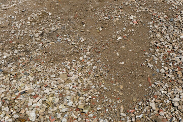 Detail eines großen Haufens Schotter und Erde für den gewerblichen Gebrauch, Draufsicht 