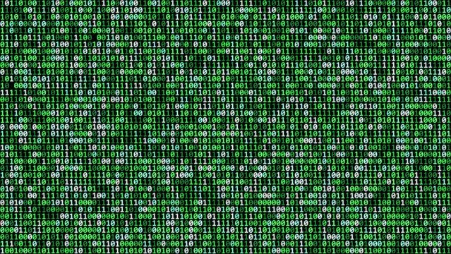 Green binary code animation on screen