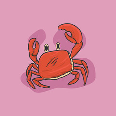 Illustration of cute red crab on purple background