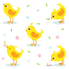 A set of cute, spring birds.