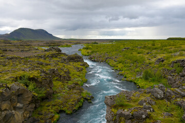 Landschaft bei Hella nahe dem Vulkan Hekla in Island