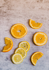 Lemons an oranges. Seamless pattern of lemons on an industrial background. High quality photo