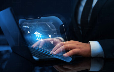Finance and banking networking. Virtual screen  with icon online banking.Online payments,cyber...