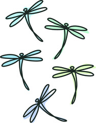 мнCollection of beautiful dragonflies with colorful wings. Vector illustration.