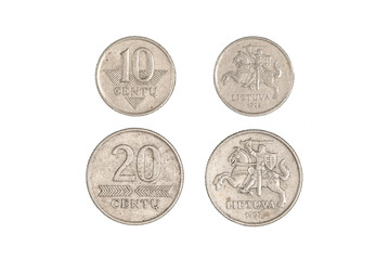 Coin Lithuania lit on the black background.Centu Lietuva