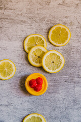 Lemons and plastic toy. Seamless pattern of lemons on an industrial background. High quality photo