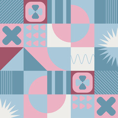 Abstract Bauhaus geometric pattern background, vector circle, triangle and square lines color art design. Colorful Bauhaus pattern background. Pastel geometric pattern