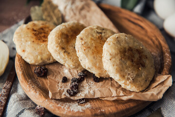 Fish cutlet on a wooden plate